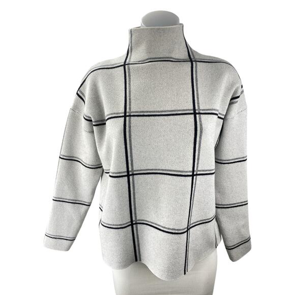 Tahari Sweaters - Tahari Women's White Windowpane Plaid Mock Neck Long Sleeve Sweater Top Size M